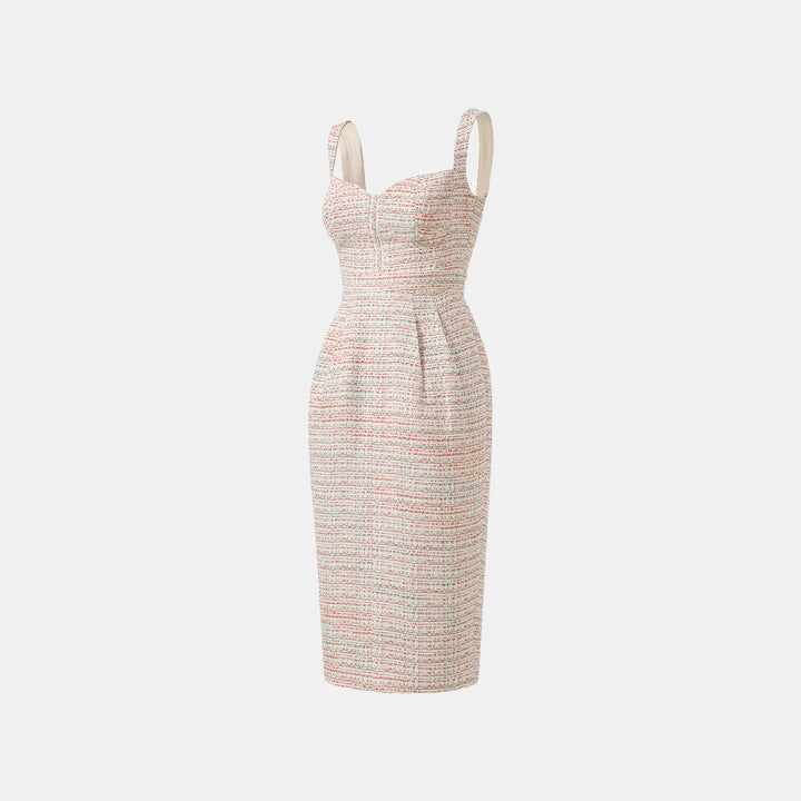 "Arcade of CherJoy Atelier." French summer light tweed three-dimensional tailoring slim sweetheart neck dress—Tutti Frutti