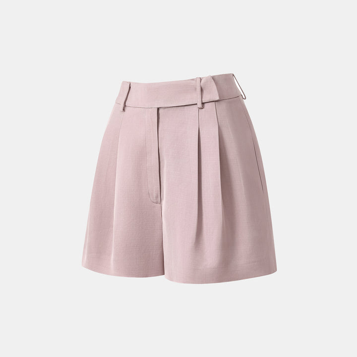 "Speak Sleek" 奢華輕薄麻感肌理醋酸短褲—Pink