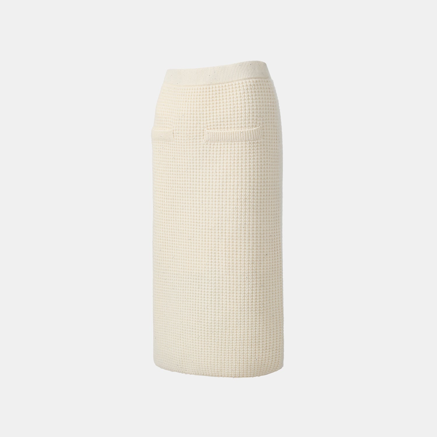 “Autumn Diary” 100% Cashmere細緻華夫格亮片針織鉛筆裙—Pale Sunlight冬日晨光