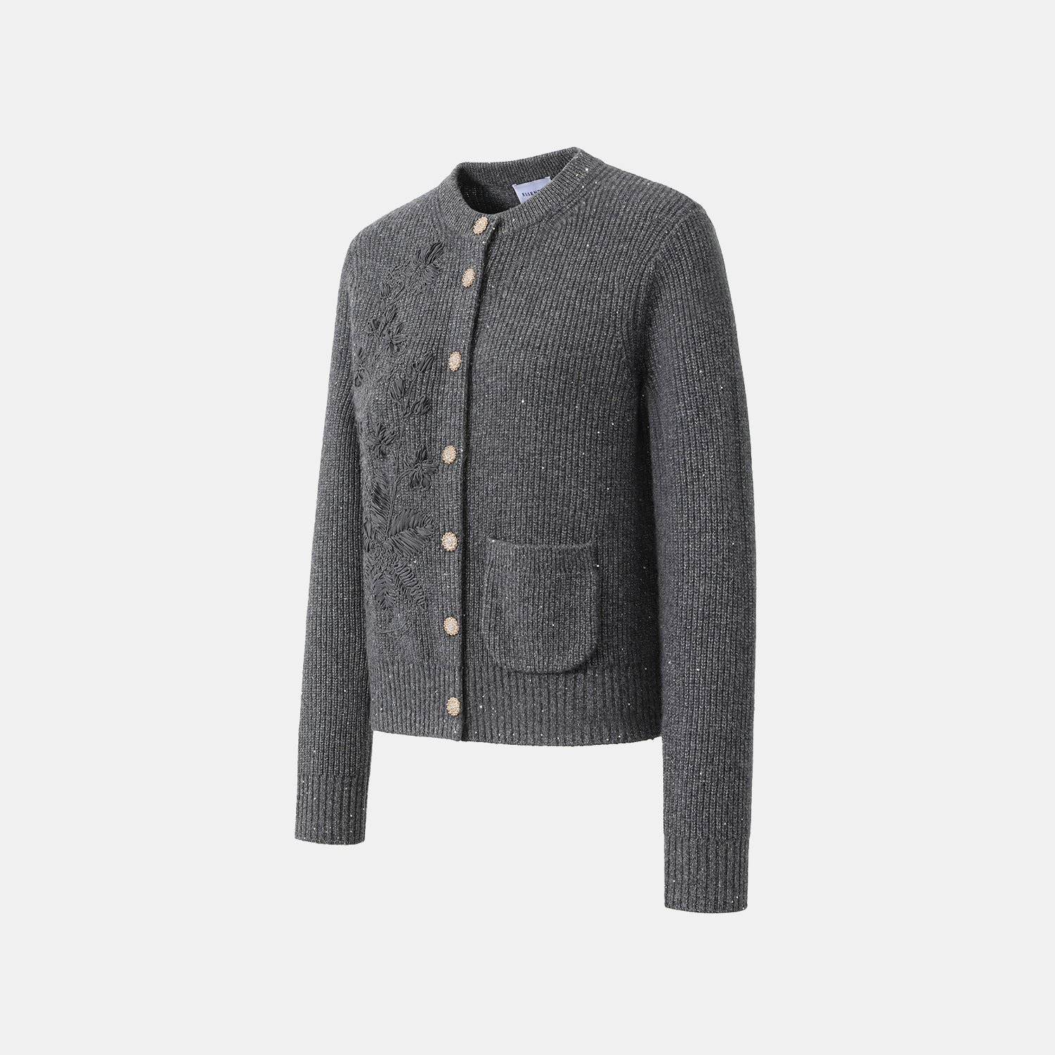 “Winter Diary” 100%Cashmere浮雕緞繡星點針織外套—Cedar Smoke雪松煙衫