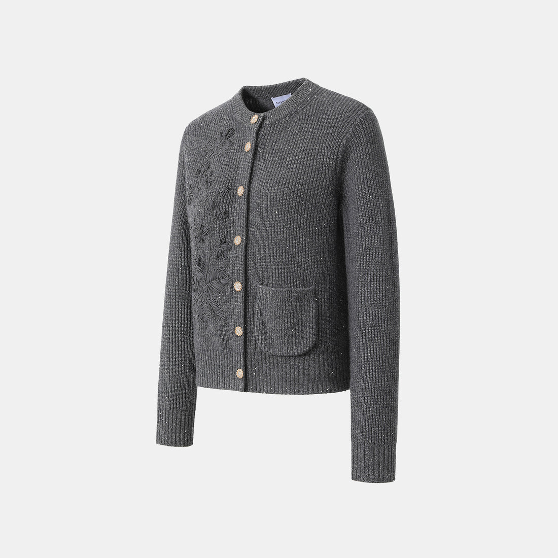 “Winter Diary” 100%Cashmere浮雕緞繡星點針織外套—Cedar Smoke雪松煙衫