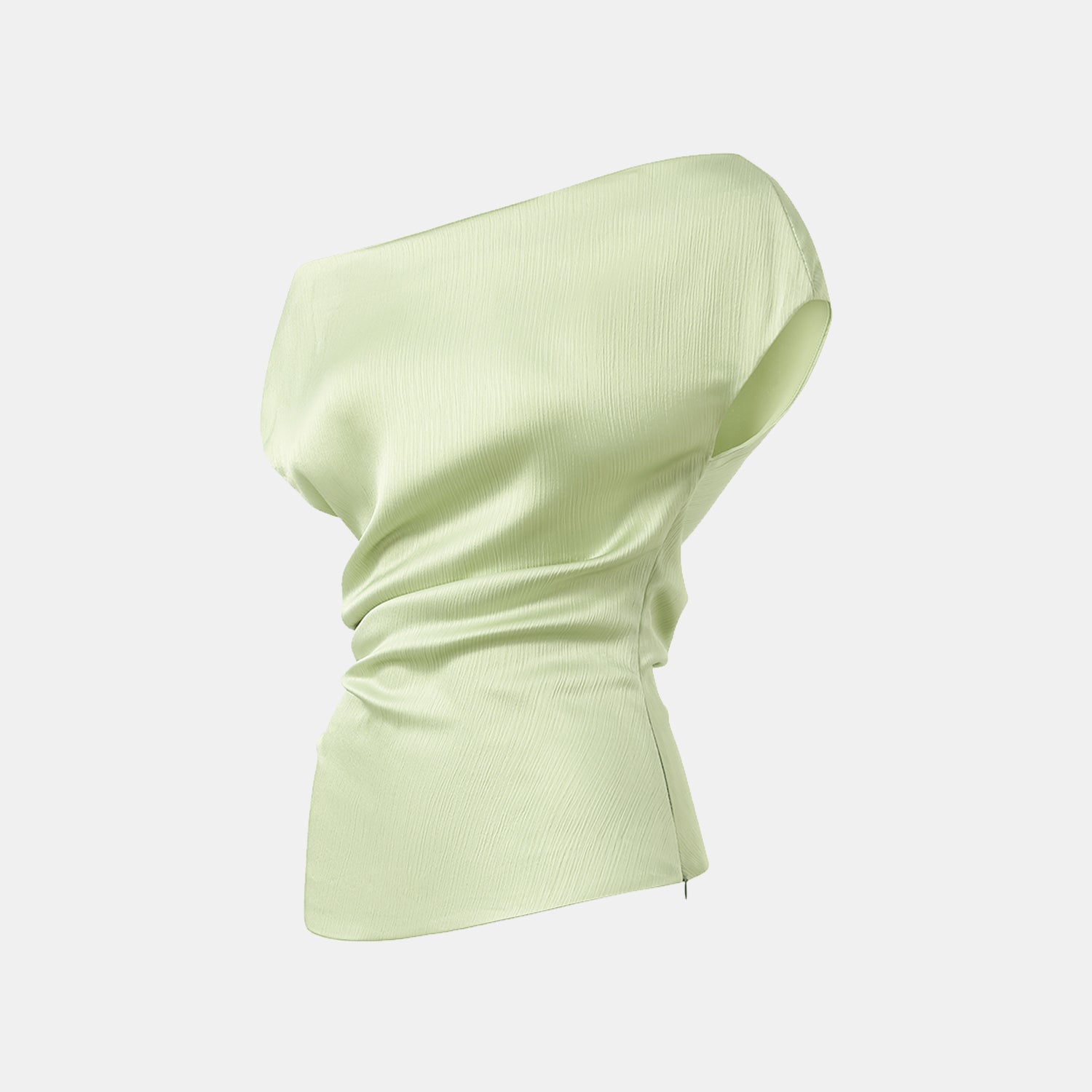 “Easy Go Chic” 韓國壓褶工藝面料斜肩上衣—氣泡綠