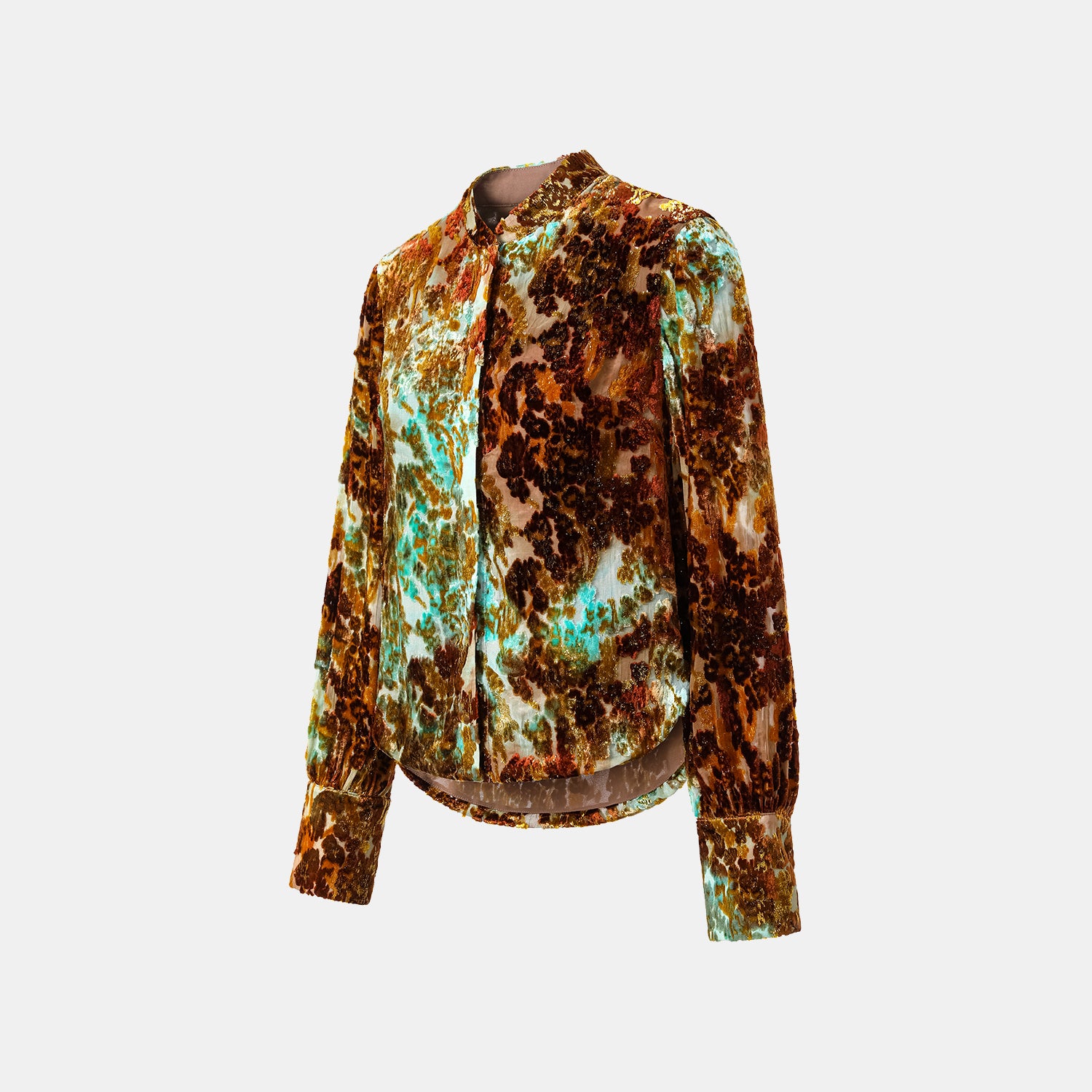 "Imperial Garden Teatime" Silk Velvet Chinese Style Shirt - Cuiyan 