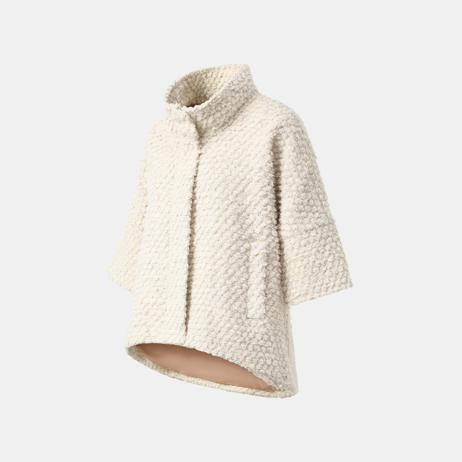 "Tokyo Hours" Tweed Cape Coat with Large Lapel - Cloud White 