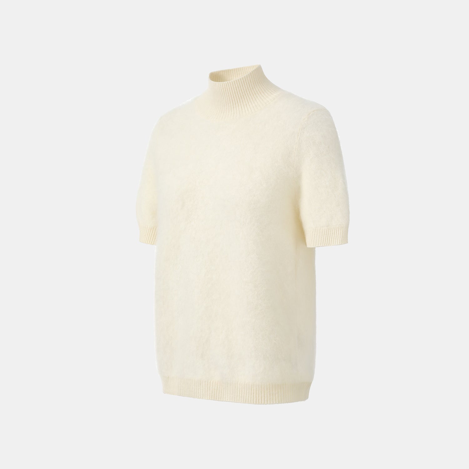 “Winter Diary” 100%Cashmere極細絨柔梳纖工藝立領五分袖上衣—Sunlit Fleece日光絨絮