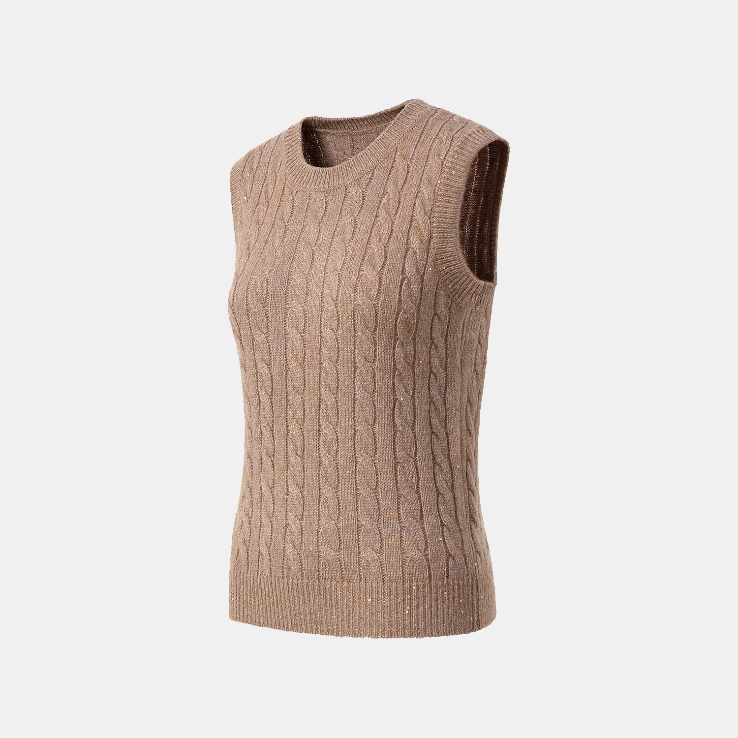 “Winter diary.” 100% Cashmere 亮片麻花編織針織背心—Harmony