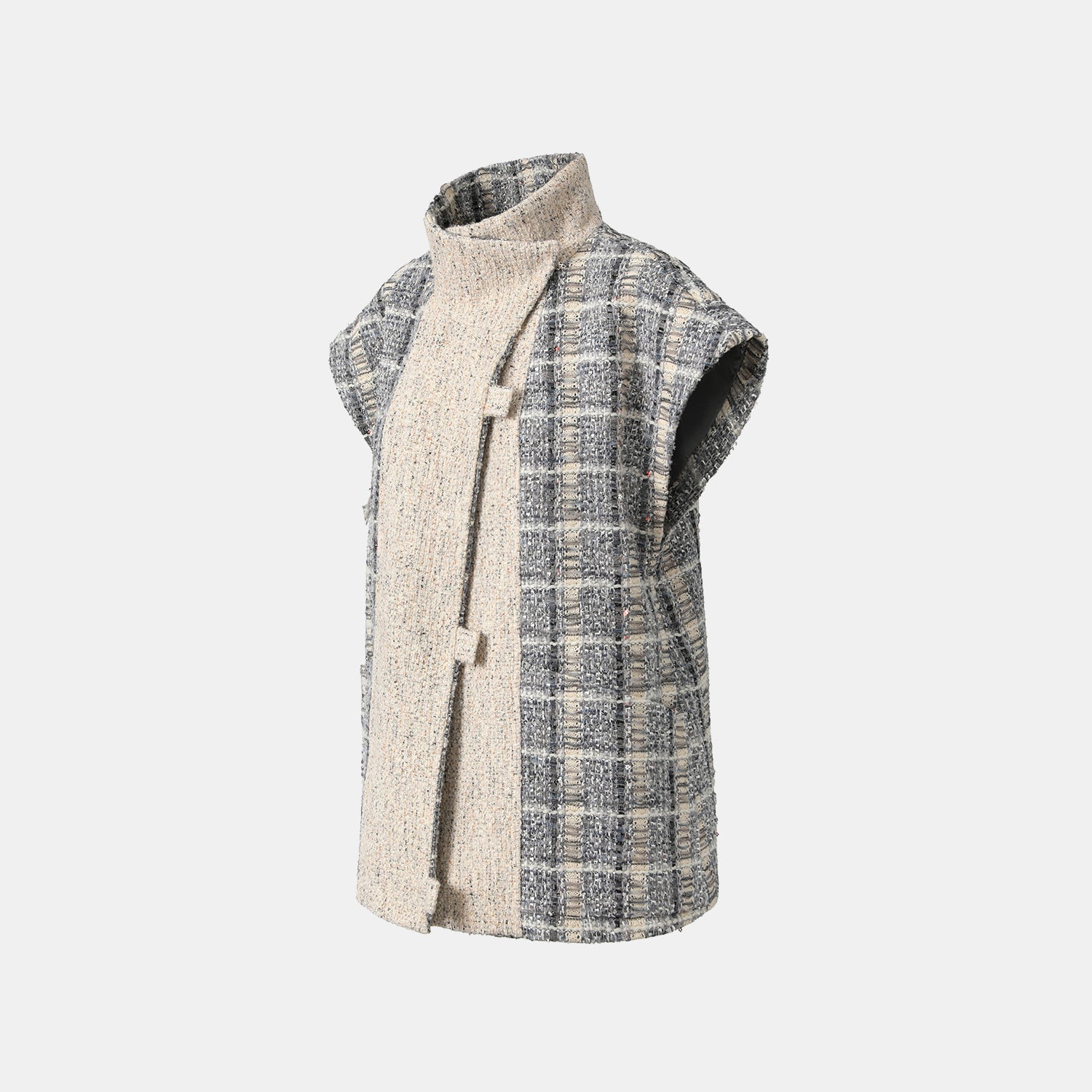 "Oxford Autumn Elegance" 浮織蕾絲高領拼接斜襟花呢背心—Fair Isle Romance費爾島浪漫