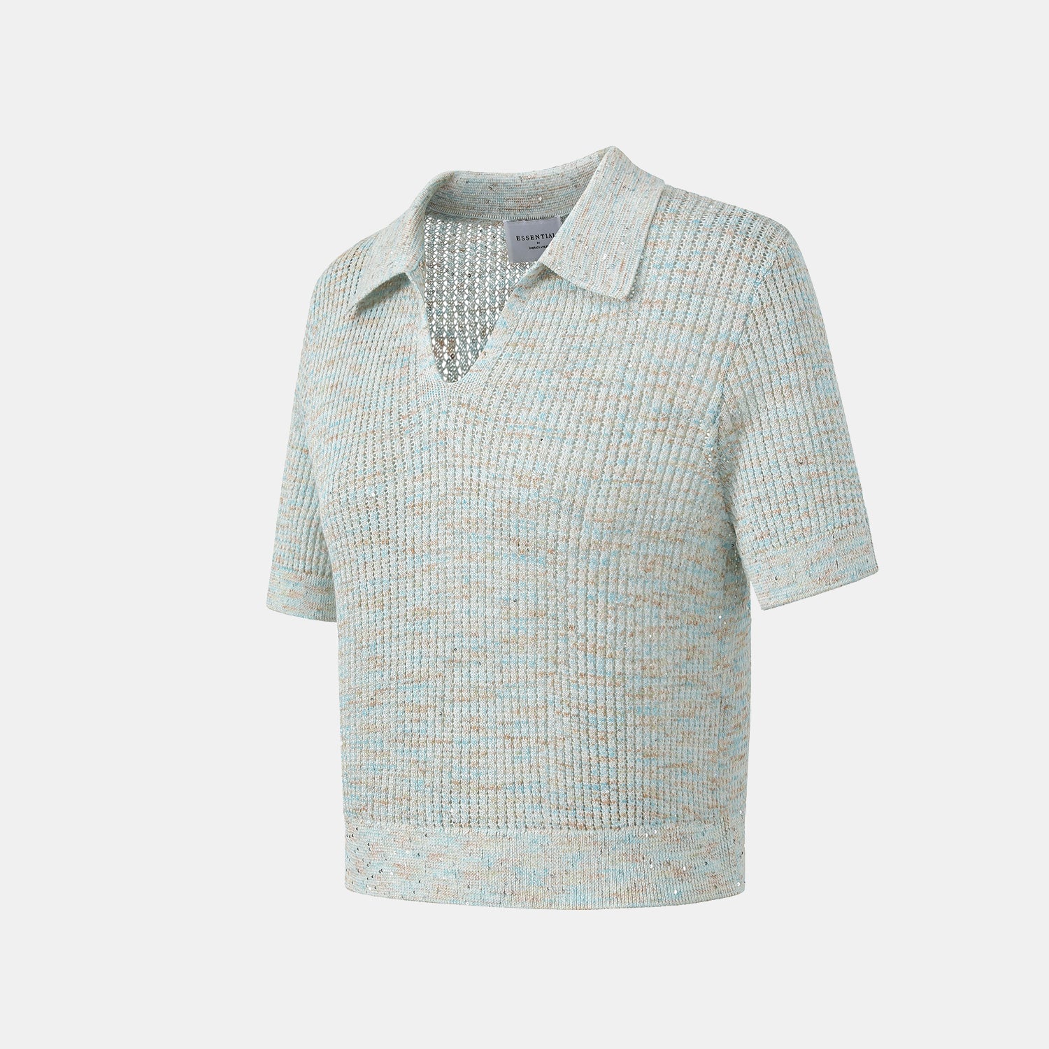 "Summer diary." 雲染鑲華鏤紋工藝針織上衣—Aqua Veil海映