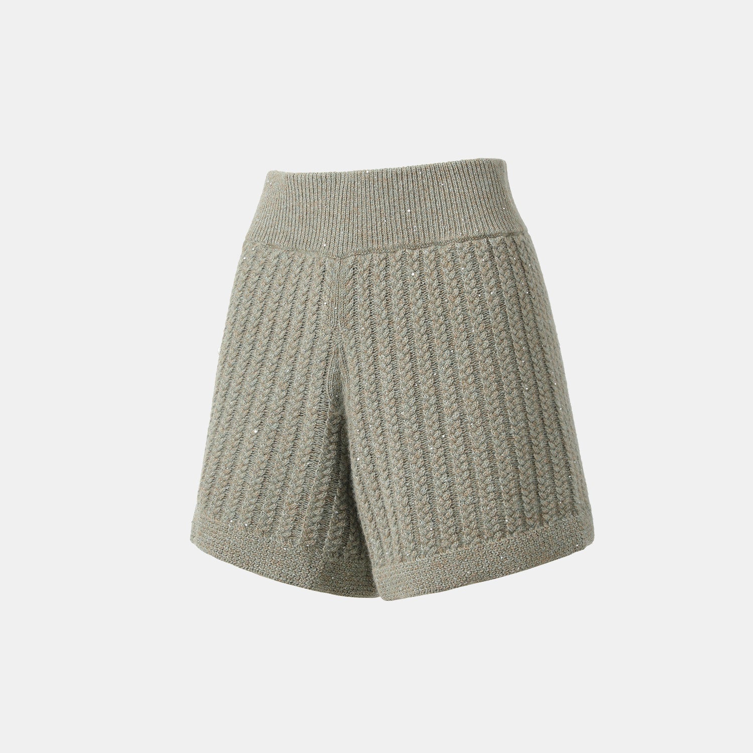 “Autumn Diary” 100% Cashmere 立體細麻花星點亮片針織短褲—Silver Birch銀樺霧林