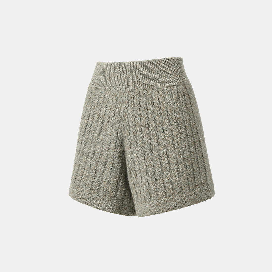 “Autumn Diary” 100% Cashmere 立體細麻花星點亮片針織短褲—Silver Birch銀樺霧林