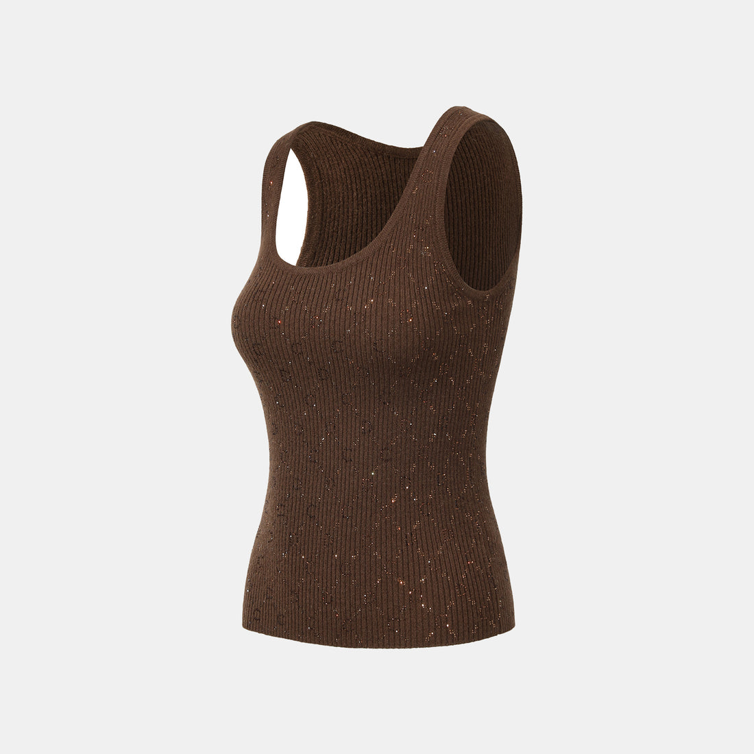 “Autumn Diary” 100% Cashmere立體鑽飾Monogram嵌花針織背心—Mocha Truffle摩卡松露