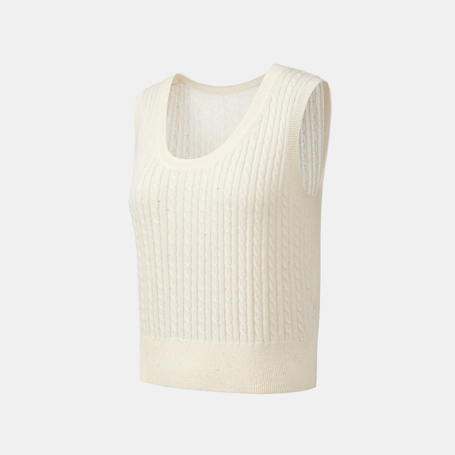 “Autumn Diary” 100% Cashmere 亮片麻花編織針織背心—Sandal Light檀香白茶