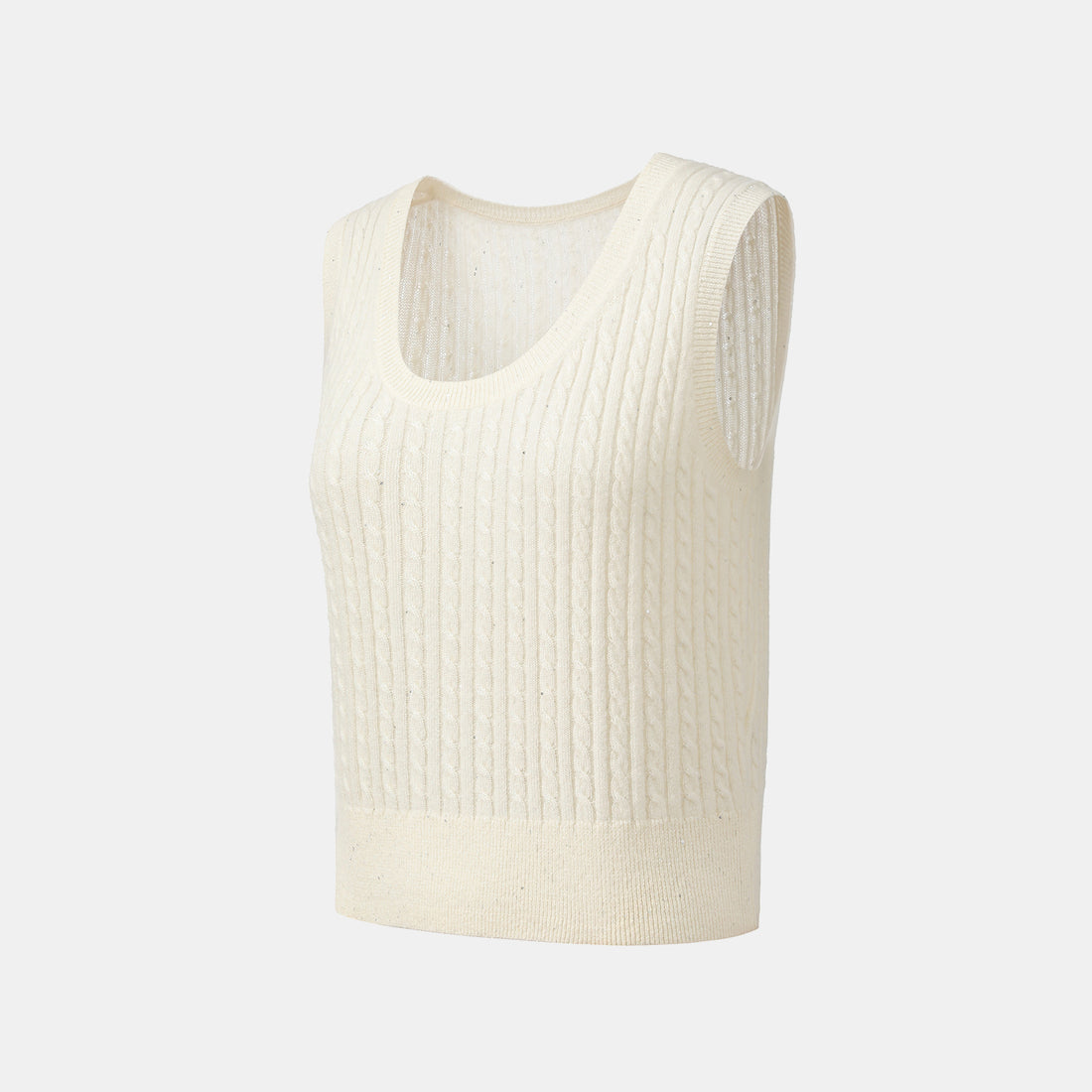 “Autumn Diary” 100% Cashmere 亮片麻花編織針織背心—Sandal Light檀香白茶