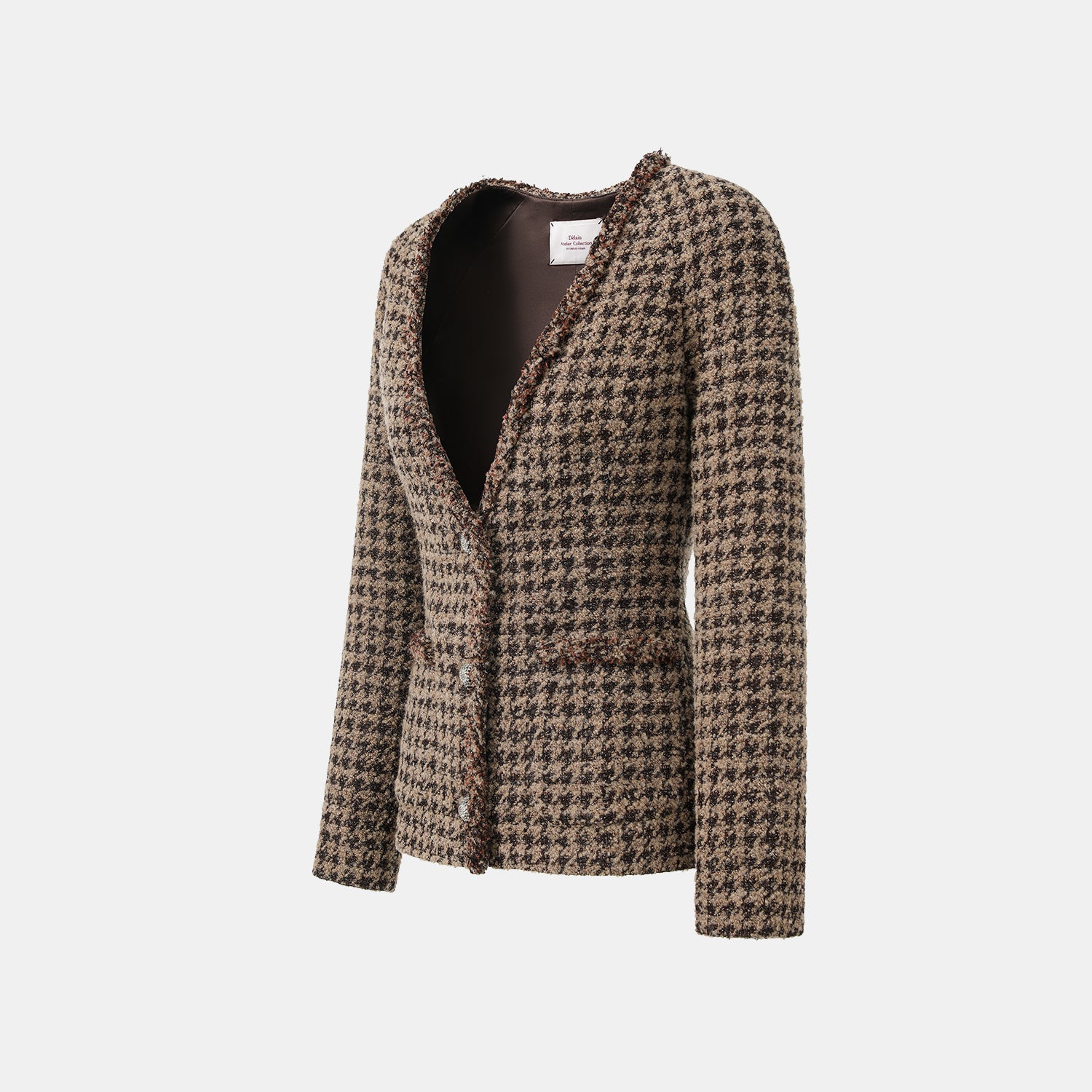 "Chelsea Citywalk." 義大利星紗簇絨緹花千鳥格修身外套—Timeworn Bloom歲月縫花