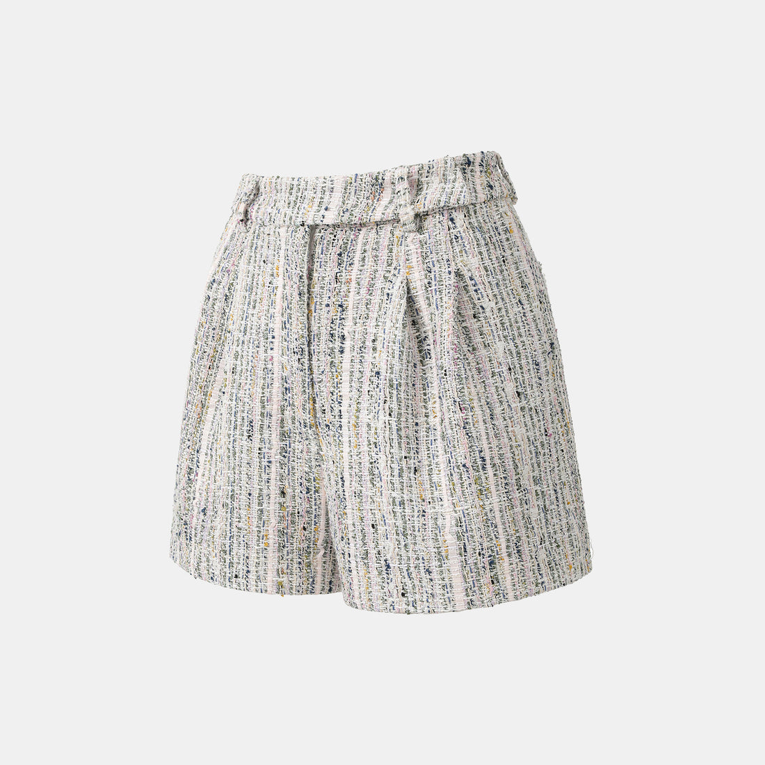 “Chelsea tea time.” 線韻肌理條織花呢短褲—Sherry de Rosée香露雪莉