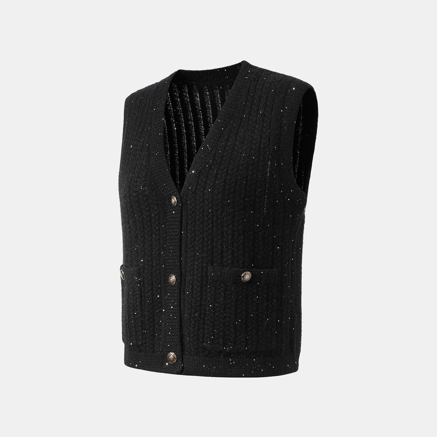 “Autumn Diary” 100% Cashmere 立體細麻花星點亮片針織背心—Eternal Night極夜峽灣