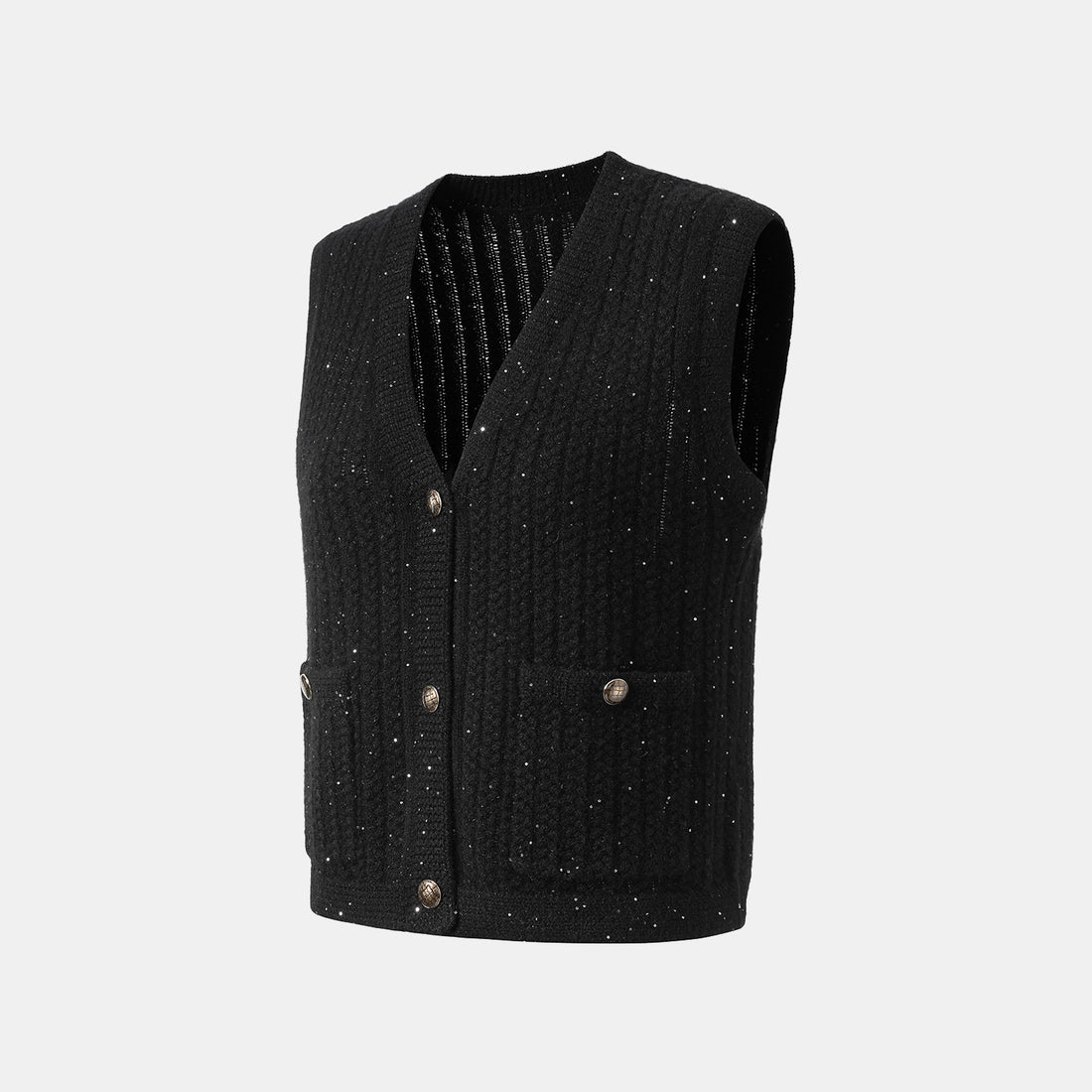 “Autumn Diary” 100% Cashmere 立體細麻花星點亮片針織背心—Eternal Night極夜峽灣