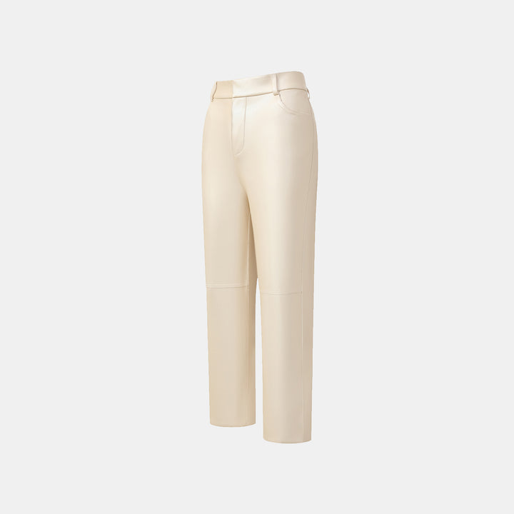 "Easy-go Chic" Vegan Leather Cropped Pants - Pearlescent White 