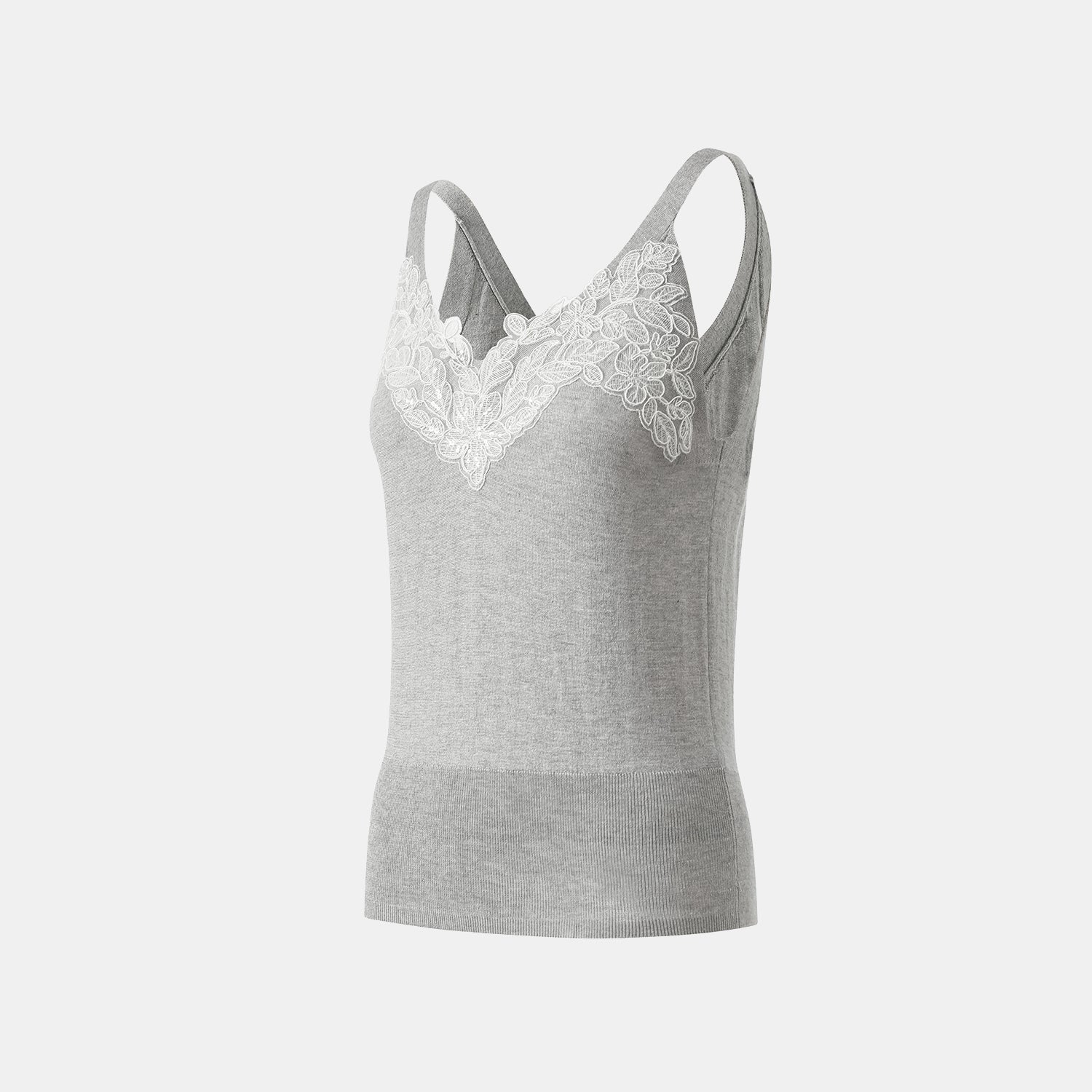 “Spring diary.” 魚骨蕾絲Silk Cashmere真絲喀什米爾針織背心—Ash