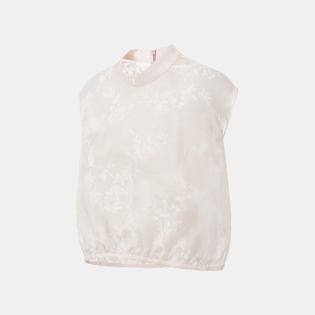 Spring” Italian high-end custom-made silk organza light Chinese style top with painting and printing technology - Frosty Flower Shadow
