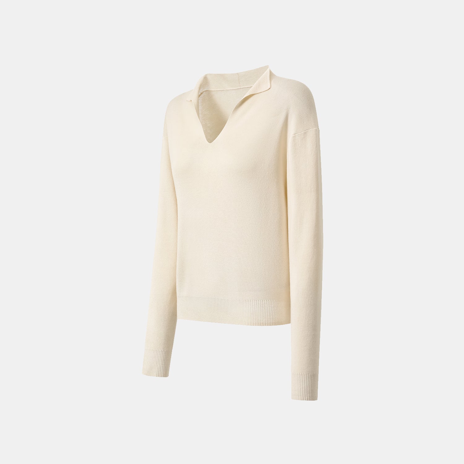 “Spring diary.” Silk Cashmere真絲喀什米爾V領上衣—Ivory