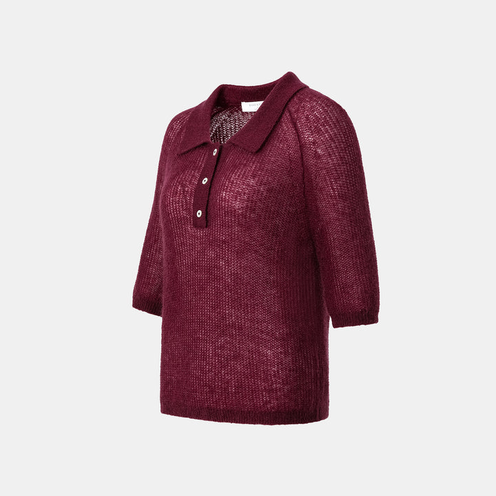 Autumn Diary Superfine Knit 3/4 Sleeve Top — Burgundy 