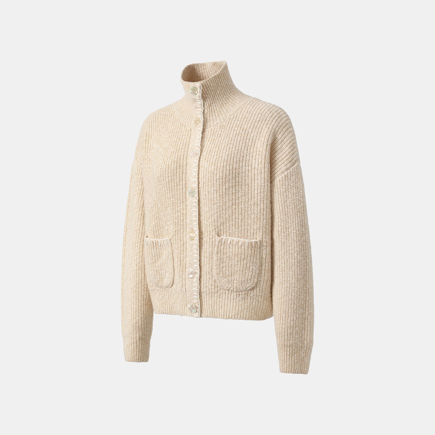 “Winter Diary” 100% Cashmere霧染細針羅紋邊飾高領針織外套—Afternoon Glow午後暖陽