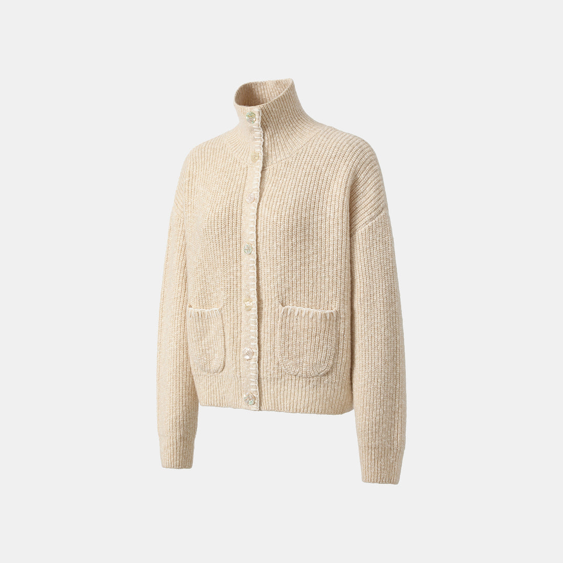 “Winter Diary” 100% Cashmere霧染細針羅紋邊飾高領針織外套—Afternoon Glow午後暖陽