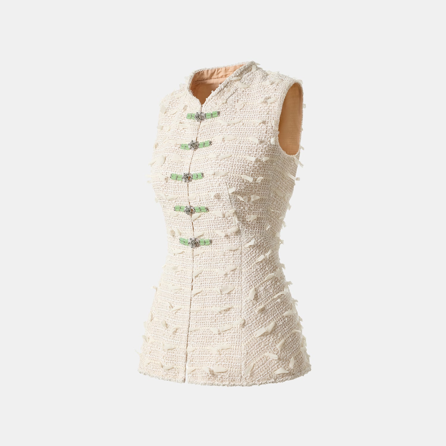 “春意” 輕薄花呢立體剪裁輕國風馬甲上衣—茶白聽風