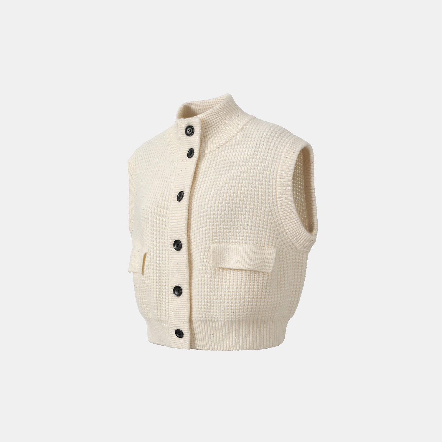 “Autumn Diary” 100% Cashmere細緻華夫格亮片針織背心—Pale Sunlight冬日晨光