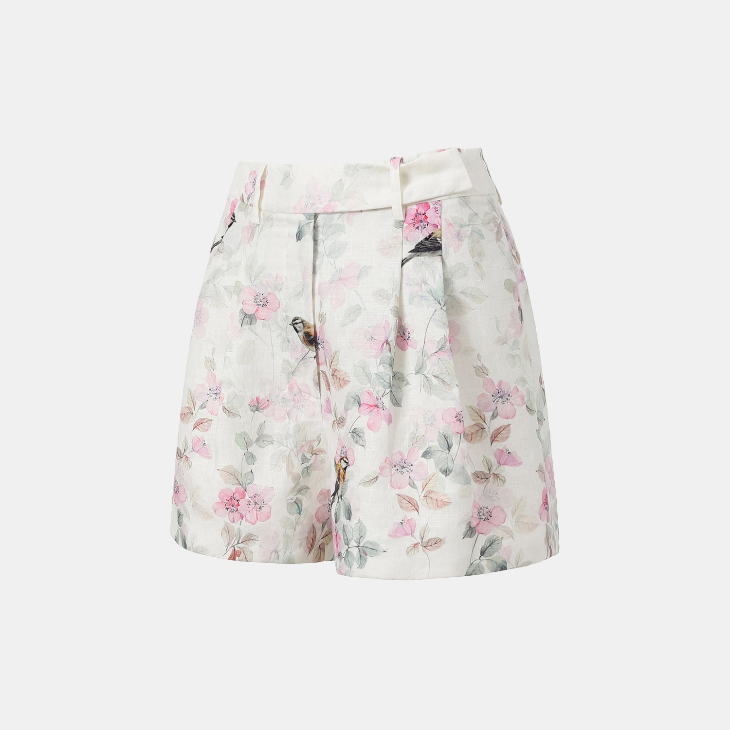 “春意” 義大利繪印藏鑽亞麻輕國風短褲—花枝映羽