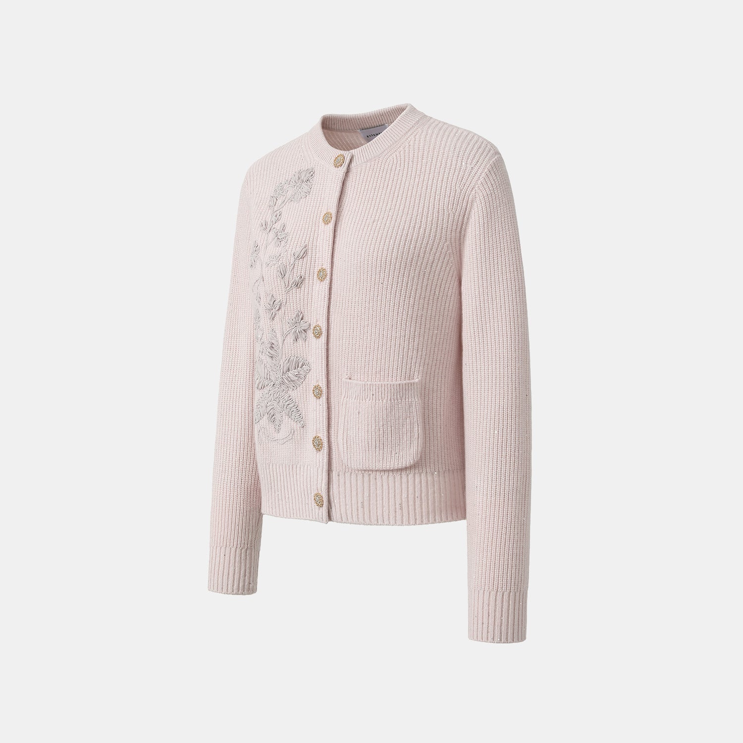 “Winter Diary” 100%Cashmere浮雕緞繡星點針織外套—Blush Peony玫瑰晨露