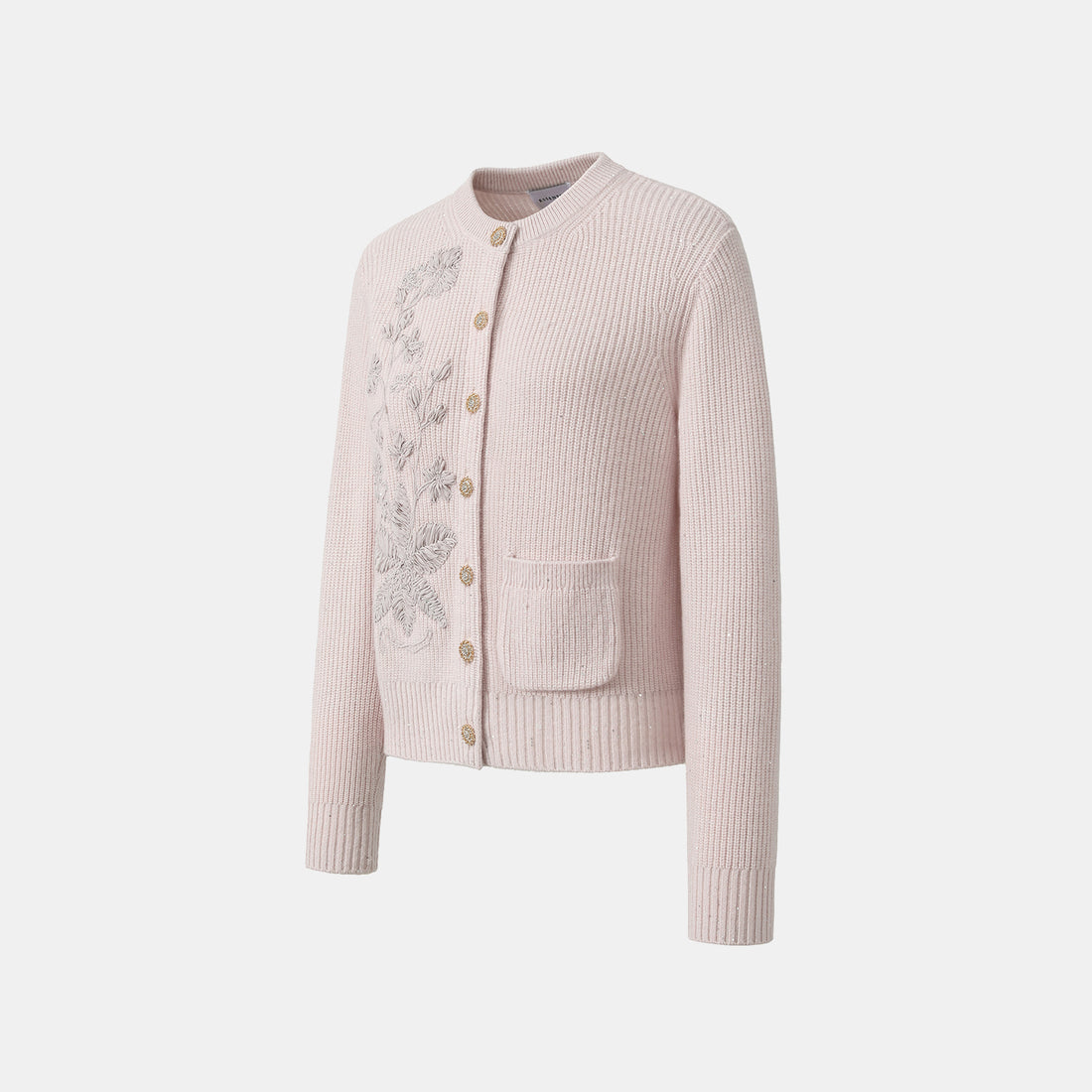 “Winter Diary” 100%Cashmere浮雕緞繡星點針織外套—Blush Peony玫瑰晨露