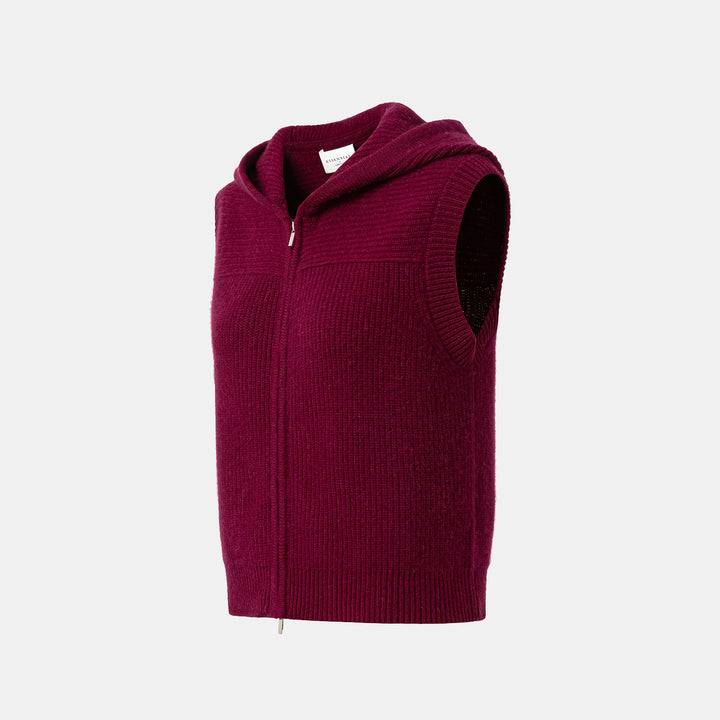 “Winter Diary” 100%Cashmere 連帽拉鏈背心—Raspberry Jam