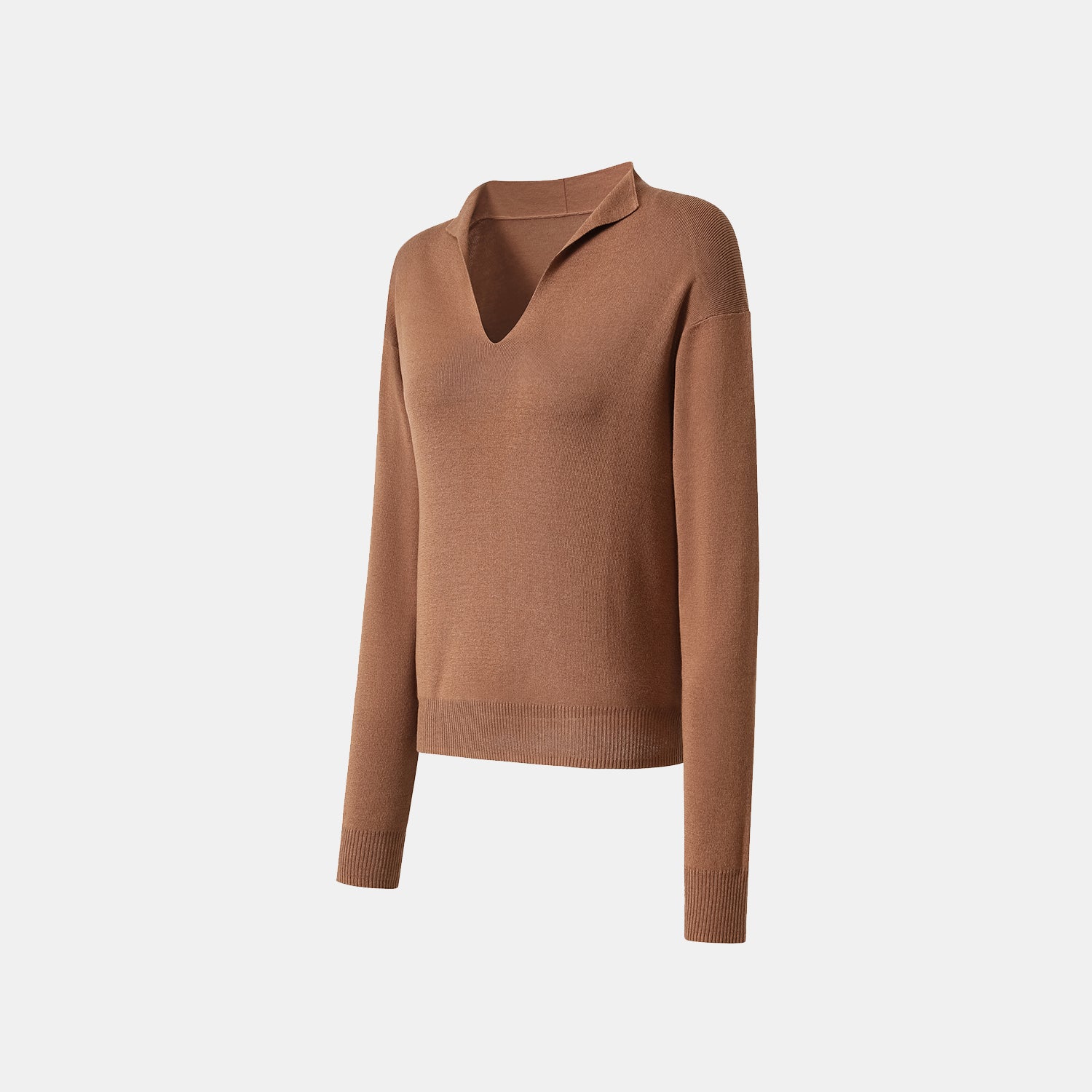 “Spring diary.” Silk Cashmere真絲喀什米爾V領上衣—Camel