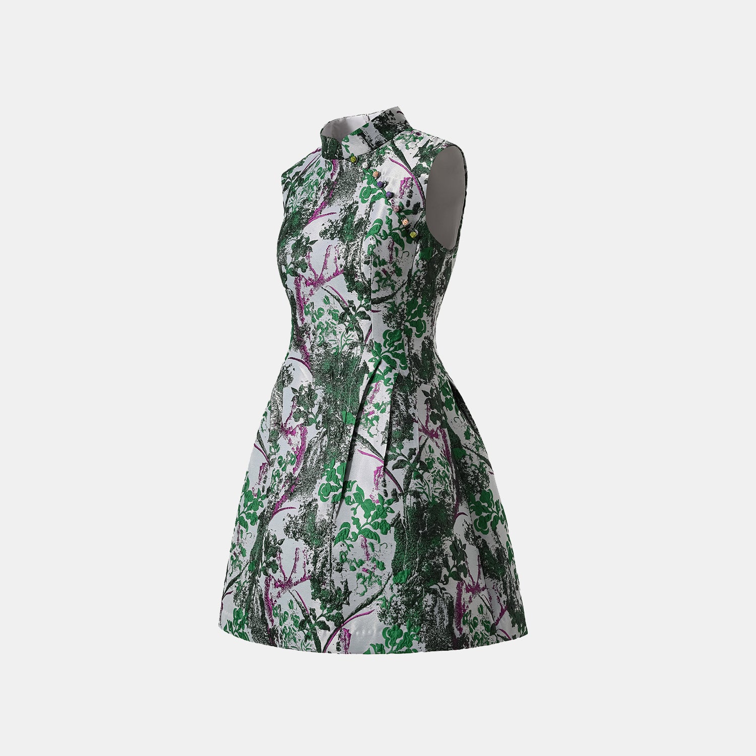 "Imperial Garden Gala" 義大利製提花面料新中式立裁輕國風短洋裝—碧影繁花