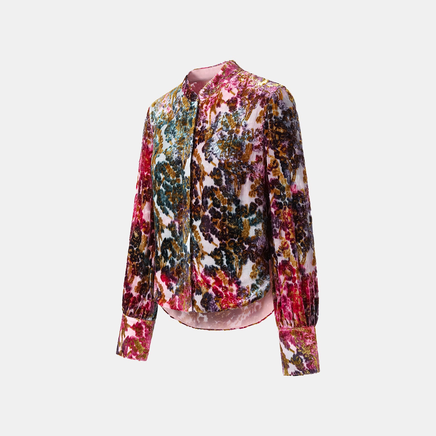 "Imperial Garden Teatime” 真絲絲絨國風襯衫—醉胭脂