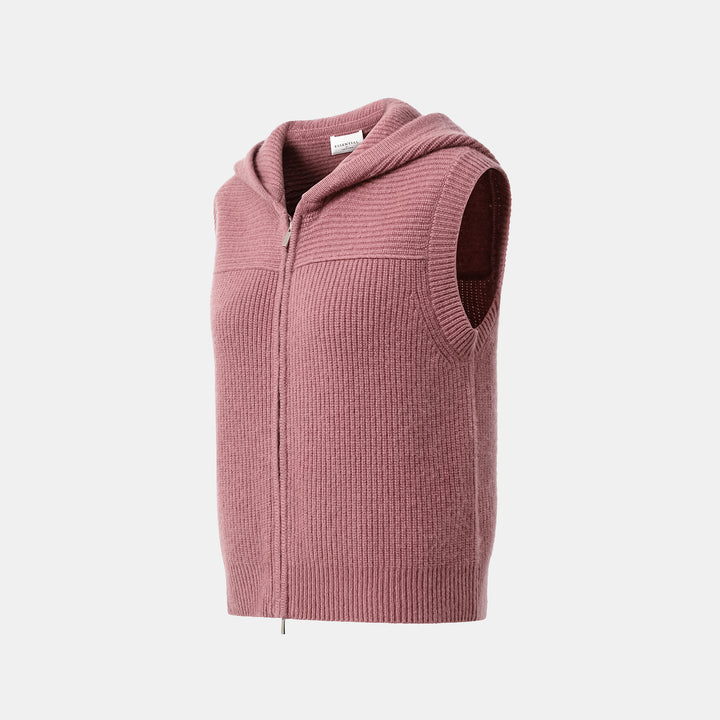 “Winter Diary” 100%Cashmere 連帽拉鏈背心—Strawberry Macaron