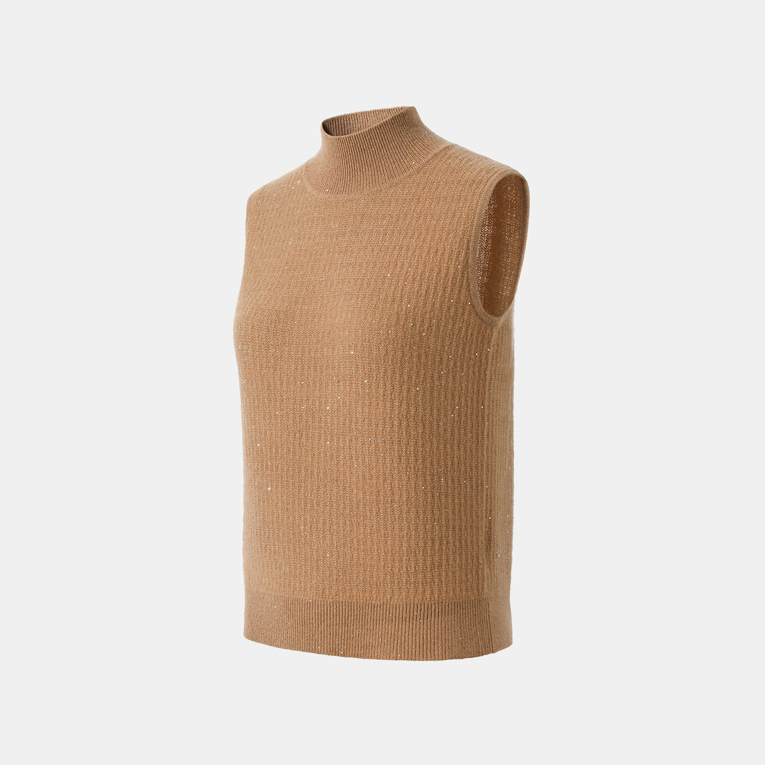 “Autumn Diary” 100% Cashmere極細絨柔星點高領針織背心—Golden Acorn橡果暖陽