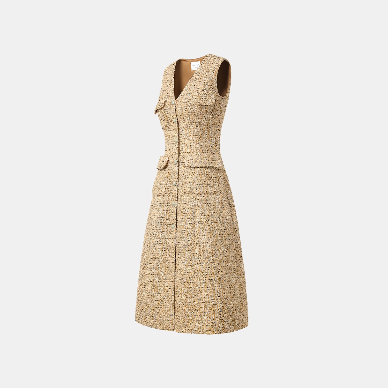“Brunch at Ritz.” Tweed Long Vest Dress—Golden Hours 