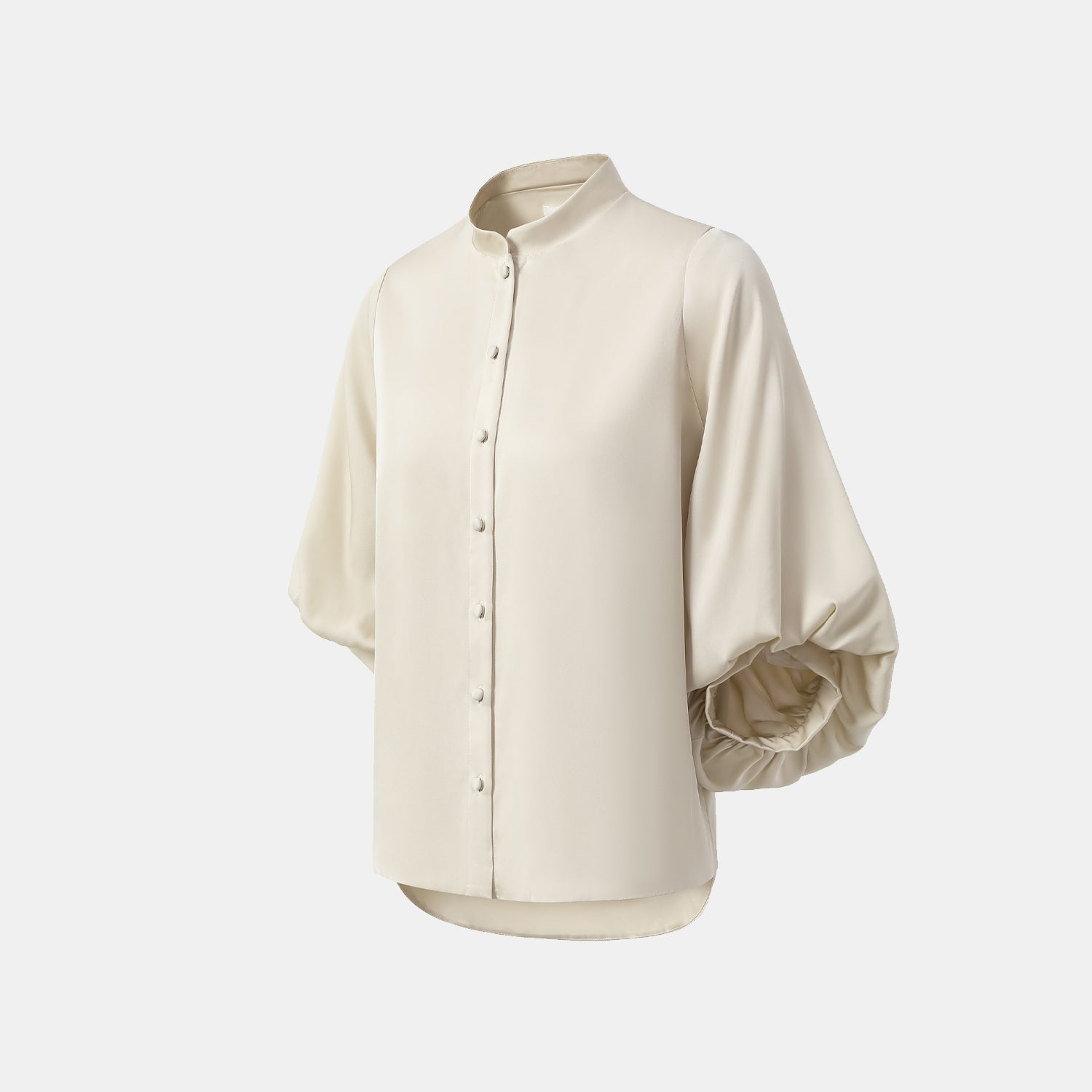 “秋意" 100% 桑蠶絲雪紡國風七分袖襯衫 — 淺啞金