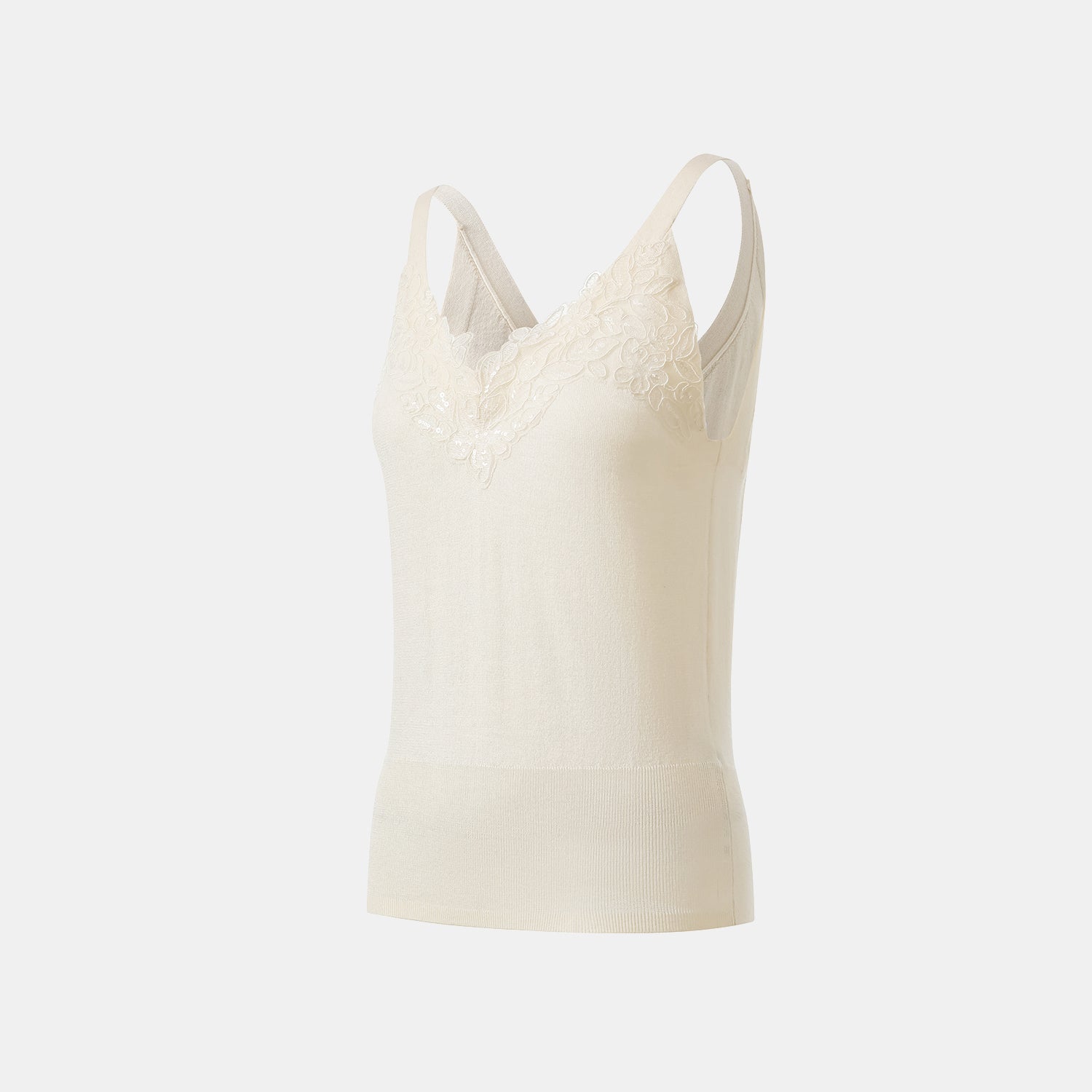 “Spring diary.” 魚骨蕾絲Silk Cashmere真絲喀什米爾針織背心—Ivory