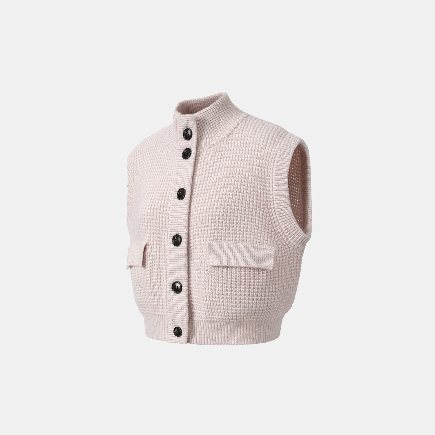 “Autumn Diary” 100% Cashmere細緻華夫格亮片針織背心—Misty Rose薄霧玫瑰