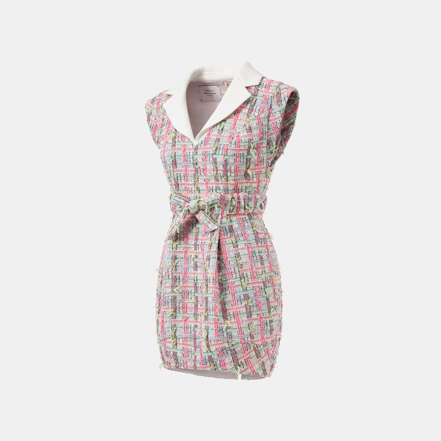 "Arcade of CherJoy Atelier."法國夏日輕薄花呢拼接收腰洋裝