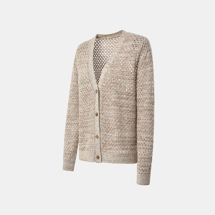 "Chelsea Citywalk." 100% Cashmere 亮片蕾絲編織工藝針織開衫—Almond Cappuccino