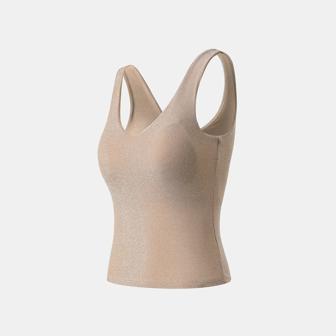 "Easy-go Chic" Silver Weave Elastic Fit V-Neck Tank Top—Tan 