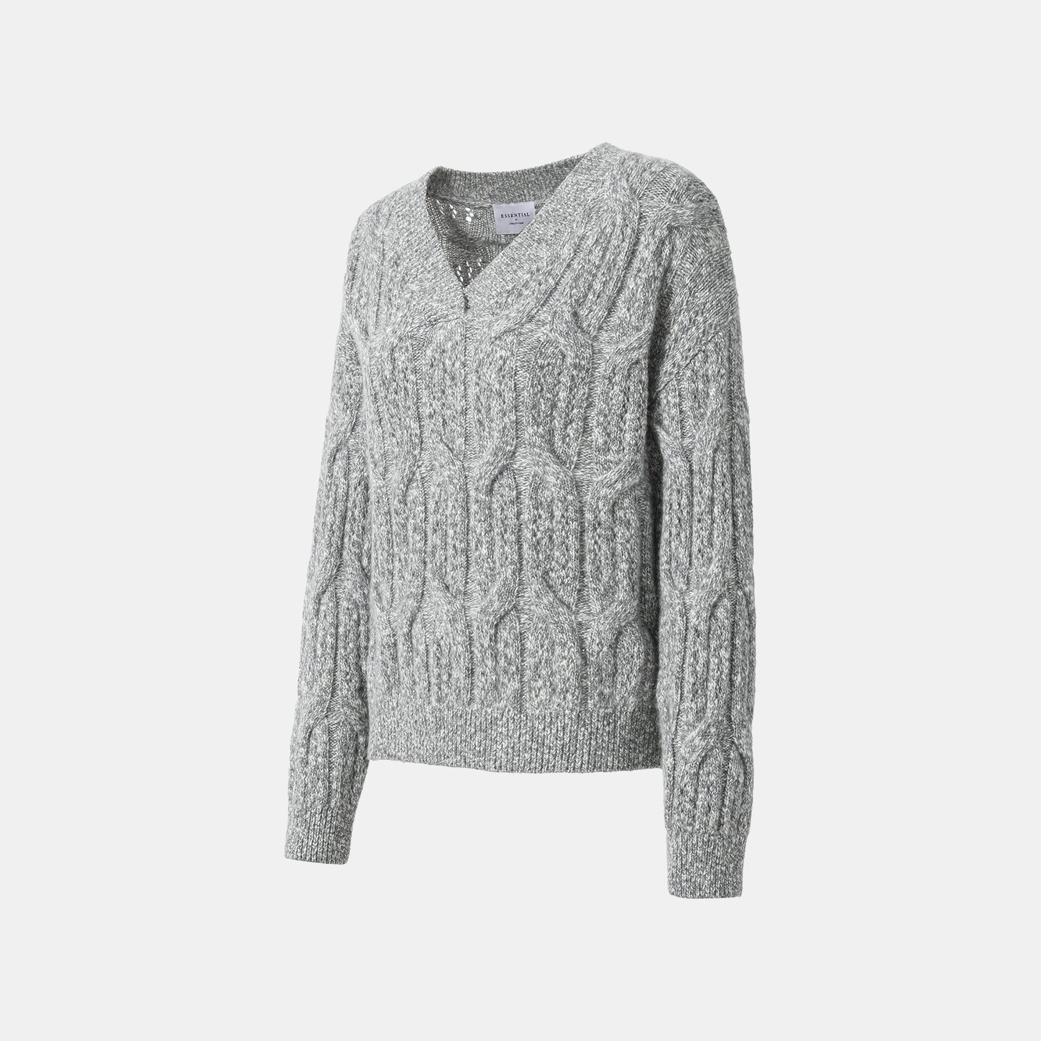 “Winter Diary” 100% Cashmere極細絨柔鏤空蜂格紋星點V領上衣—Ash Cloud 灰霧雲嶺