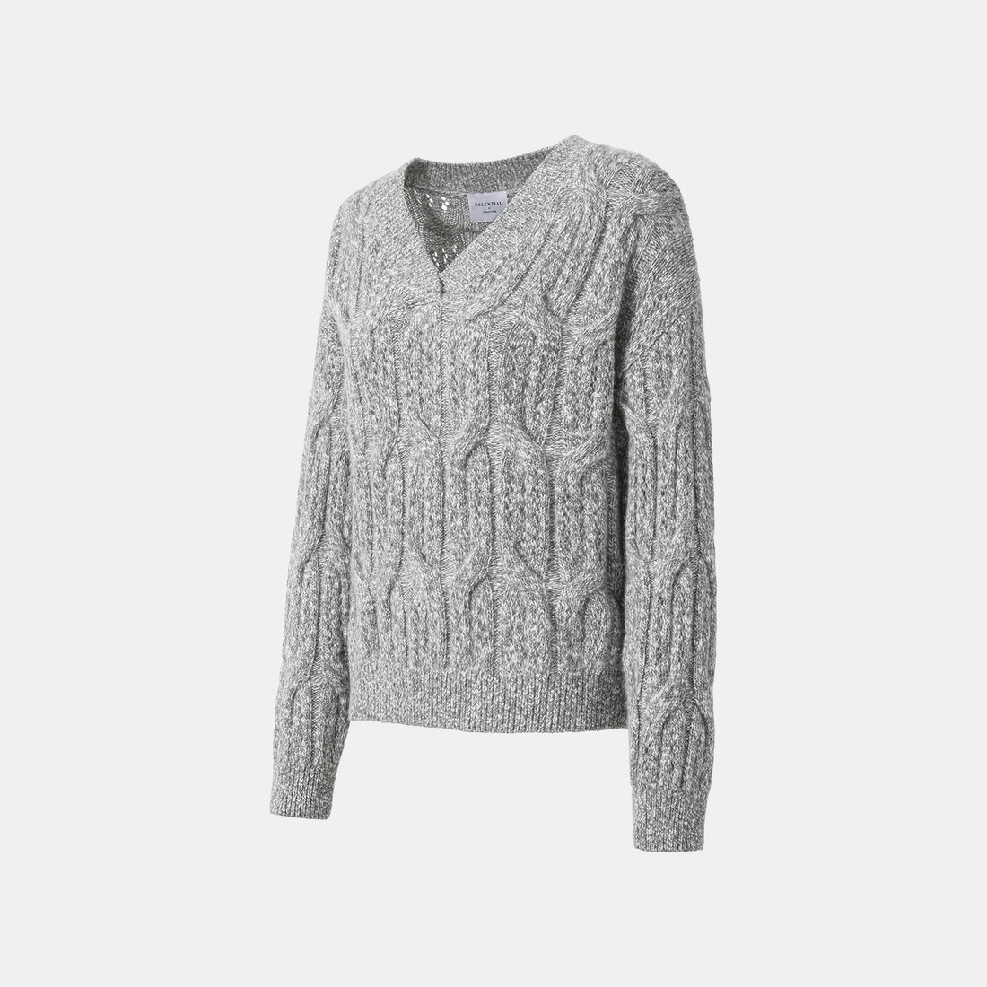 “Winter Diary” 100% Cashmere極細絨柔鏤空蜂格紋星點V領上衣—Ash Cloud 灰霧雲嶺