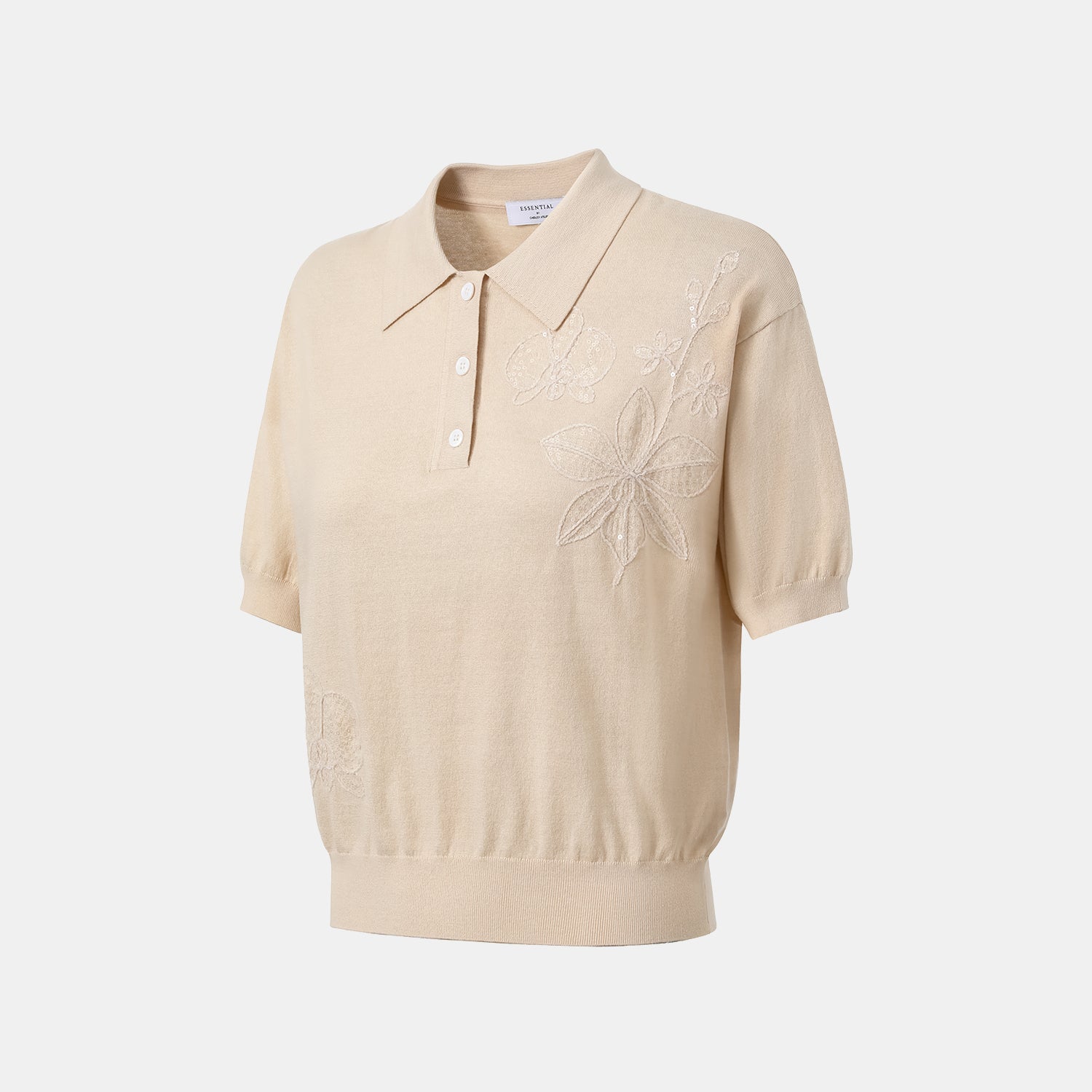 “春意” 立體刺綉工藝蠶絲針織輕國風休閒上衣—Beige