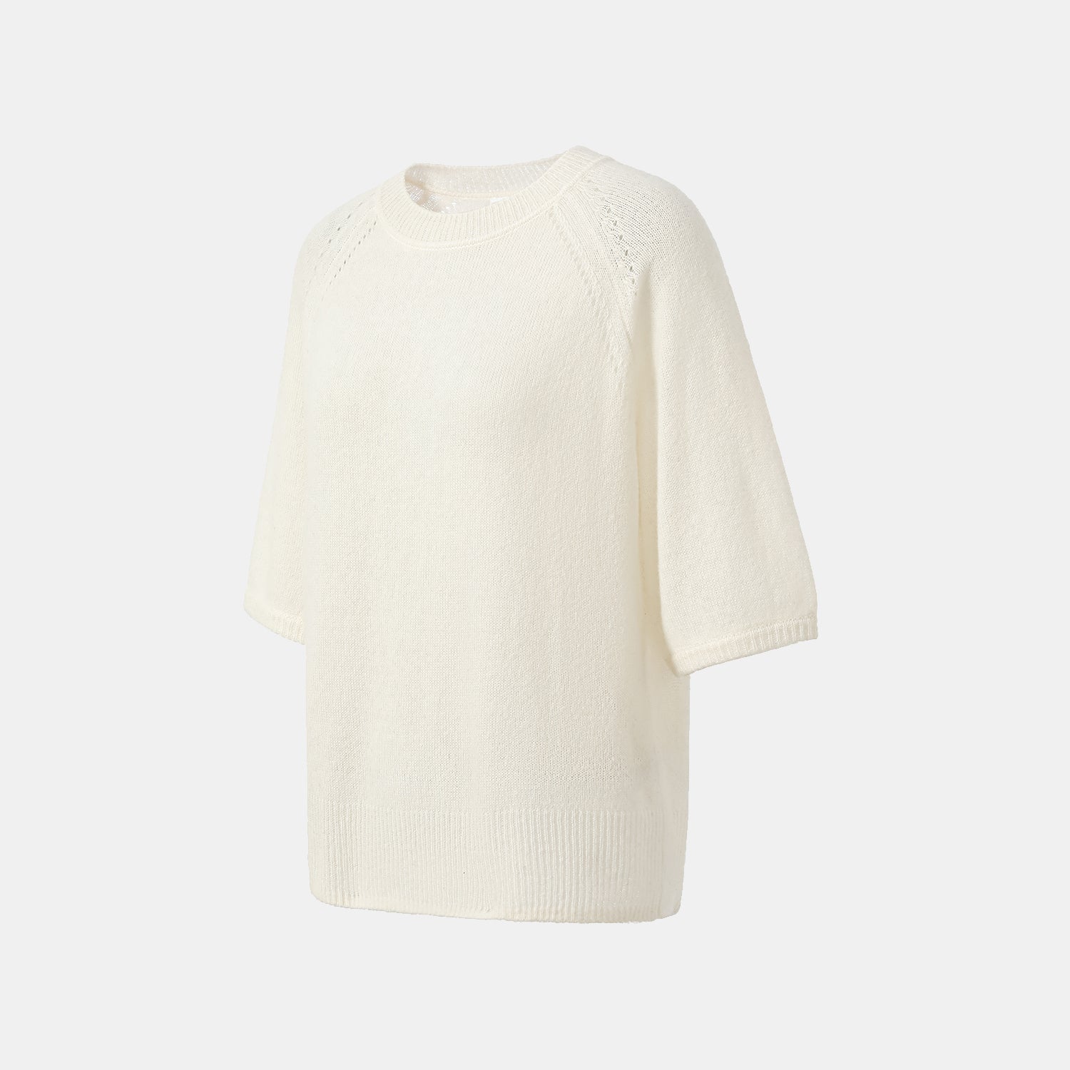 "Autumn Diary" Silk Cashmere Half Sleeve Top—Milk 